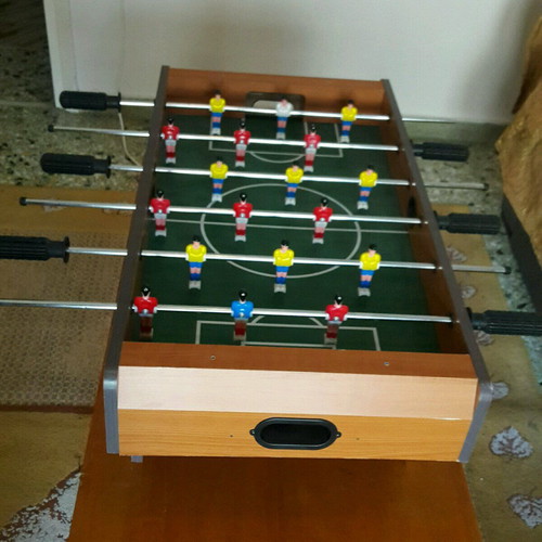 Wooden tabletop foosball with legs, dimensions 37×70×23