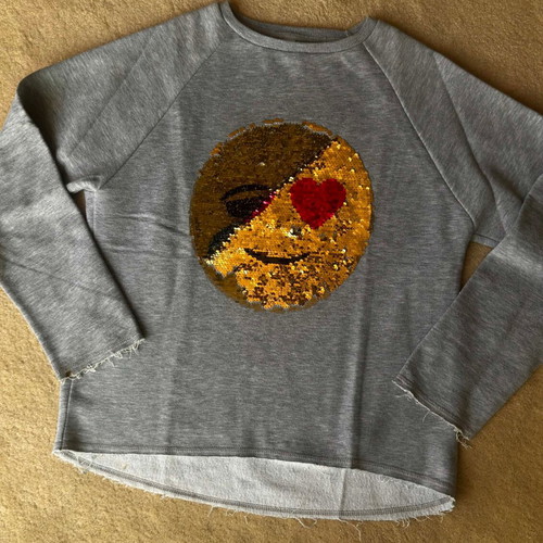 Zara Girls Flip Emoji Sweatshirt like new, grey, 13-14 years