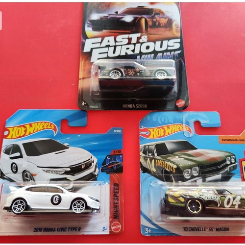 Hot Wheels collectible 3-piece set – Honda Civic, Chevelle & Honda S2000