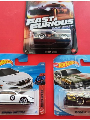 Hot Wheels collectible 3-piece set – Honda Civic, Chevelle & Honda S2000