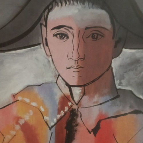 Vintage Pablo Picasso Arlequin with Crossed Hands Print used, framed