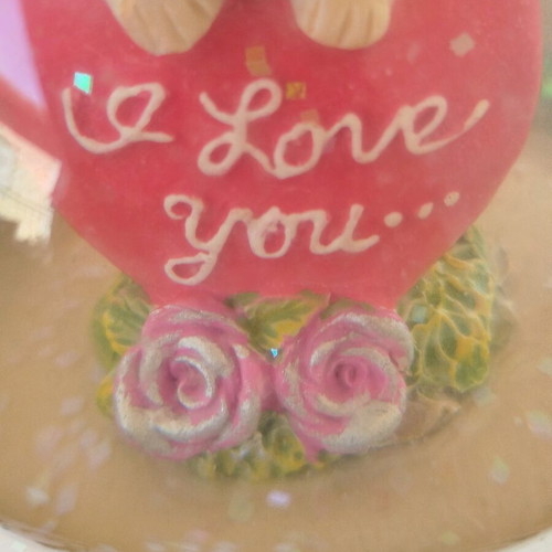 Glass ball dog new with flowers and ilove you logo