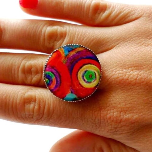 Handmade adjustable ring with liquid glass new