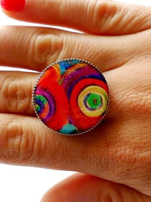 Handmade adjustable ring with liquid glass new