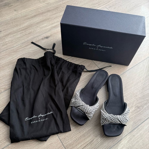 Sergio Rossi flat sandals used, black and silver