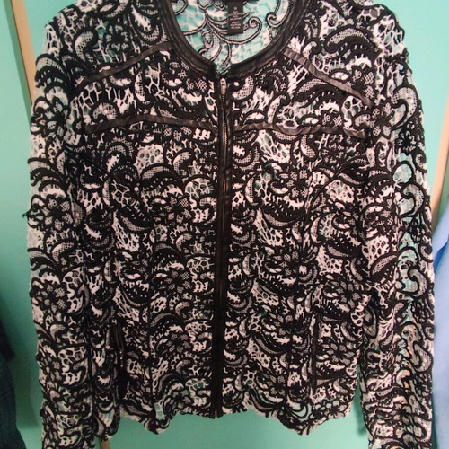 Incotex lace jacket with leather trim like new, black and white