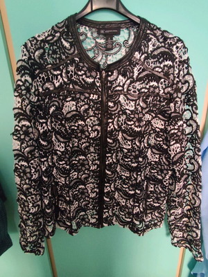Incotex lace jacket with leather trim like new, black and white