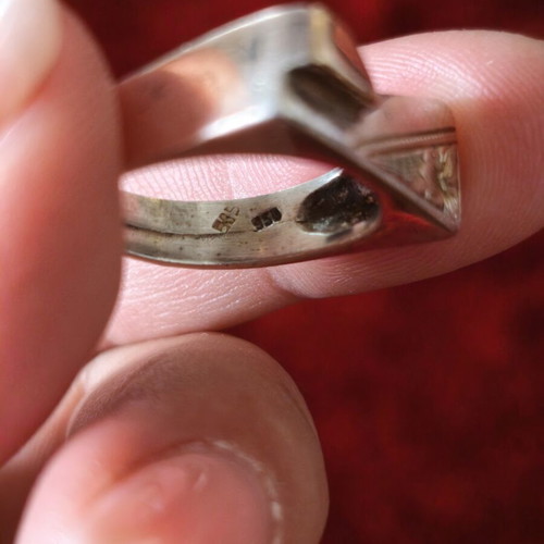 Vintage Geometric Silver Ring 950 Silver & 14K Gold used