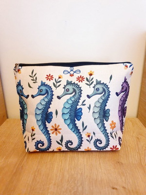 Fabric toiletry bag with seahorses new, beige multicolor
