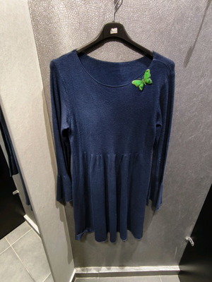Blue knitted dress with butterfly and bell sleeve like new