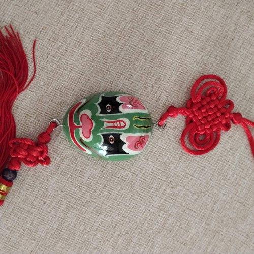 Chinese Opera Mask new, hand-painted wood decoration with red knot