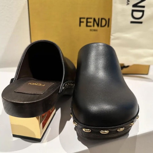 Fendi First clogs calf leather like new, black, size 39