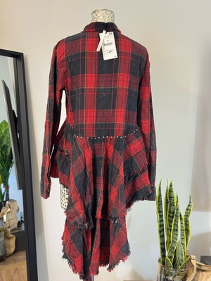 Zara plaid shirt with ruffle and stud accents, new, size M