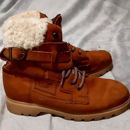 Unisex boots size 40 brown genuine leather with fur like new