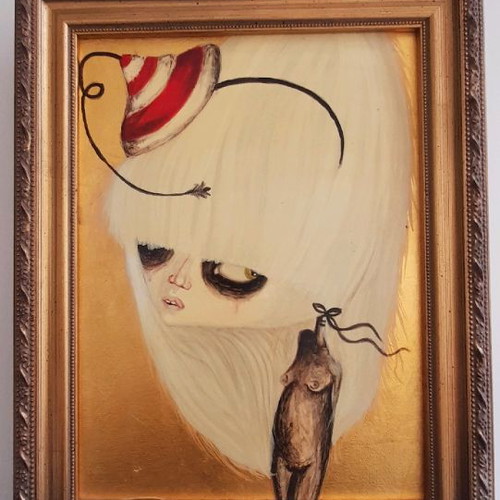Painting with gilding powder and gold leaf on canvas, new, pop art