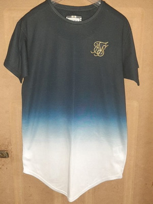 Sik Silk men's blouse size S like new, white and blue
