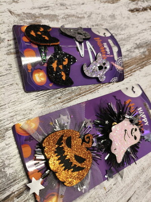 Hair clips new Halloween black and orange