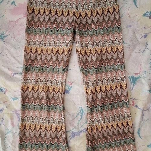 Bell-bottom pants with colorful knit and inner lining, size small-medium, like new