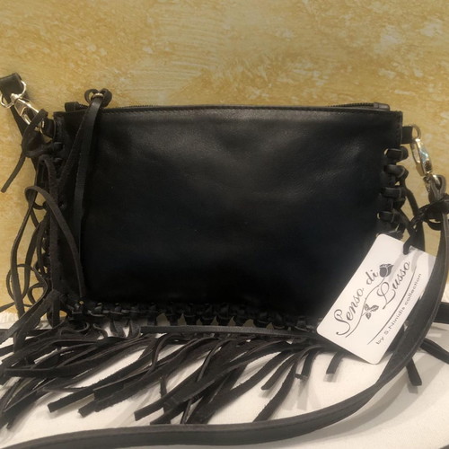 Crossbody bag new black leather with fringes for every occasion