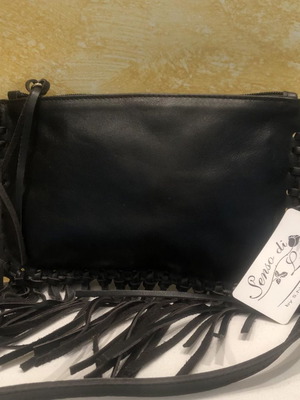 Crossbody bag new black leather with fringes for every occasion