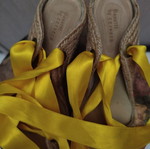 Bonatti platform shoes used, size 36, yellow satin ribbon