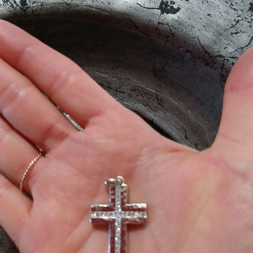 Silver cross gold plated with zircon, 3.5 cm