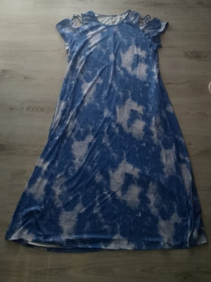 Shein women's short-sleeve tie-dye off-the-shoulder maxi dress, white and blue