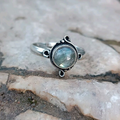 Silver plated ring with labradorite adjustable size and genuine semi-precious stone
