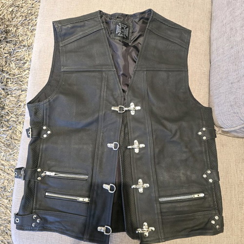Biker Motorcycle Vest like new, men's real leather riding waistcoat