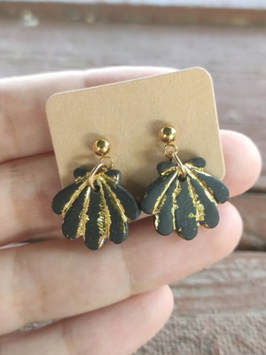 Handmade earrings polymer clay with steel ball clasp black and gold