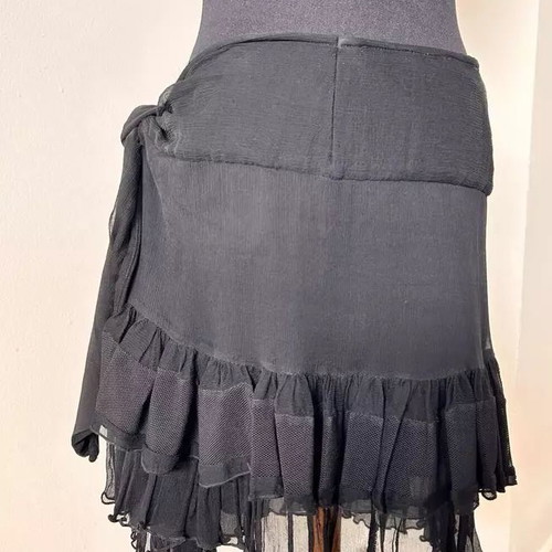 Byblos mini skirt black ruffle used, vintage, silk