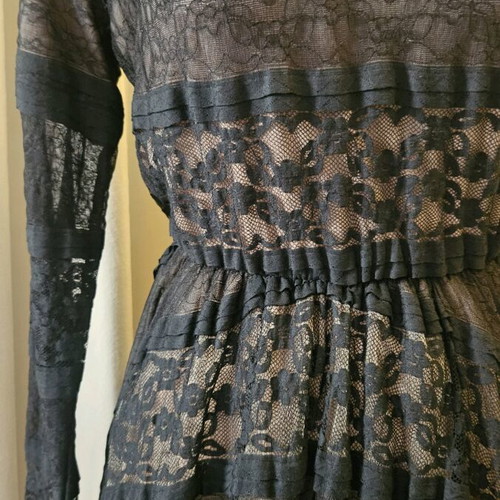 Shine Midi Black Dress with Tulle Lace and Inner Lining, New, Size M