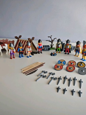 Playmobil Vikings set used with ship, tent and 8 figures