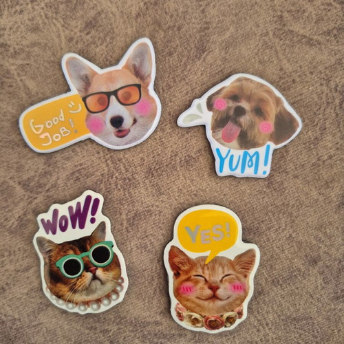 Set of 4 handmade magnets with dogs and cats, new