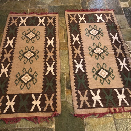 Set of 4 used traditional wool kilims Greek weaving