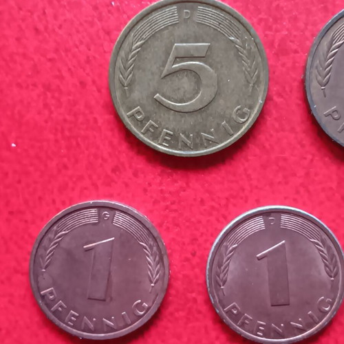 Lot of 10 coins of 1 mark and 10, 5 and 1 pfennig of Germany