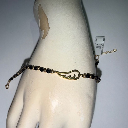 Silver 925 bracelet with feather, black agates and beads, new
