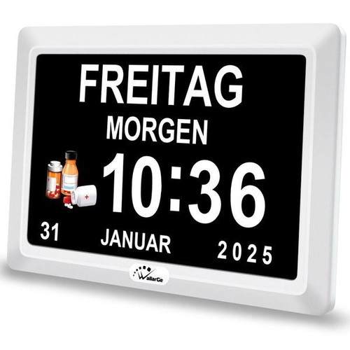 WallarGe 7-inch digital calendar clock for adults with 20 alarms and reminders