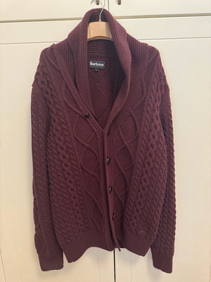 Barbour Men's Knitted Cardigan Used, Bordeaux, Size L