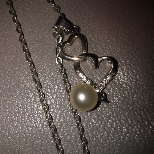 Long silver chain with 2 pendants, pearls and rhinestones, new