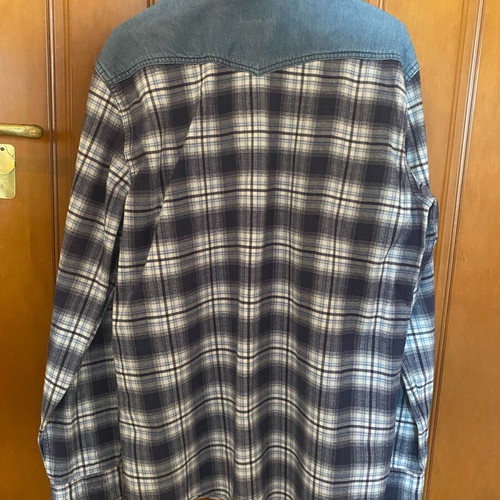Sfera Men Checked Shirt with Denim Details Large like new