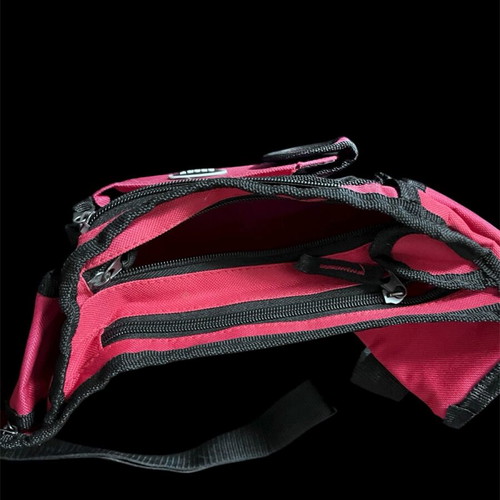 Waist bag new, red with multiple compartments and zipper
