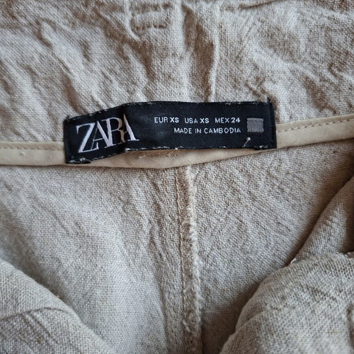 Zara high-waisted linen shorts with belt, used, beige, XS
