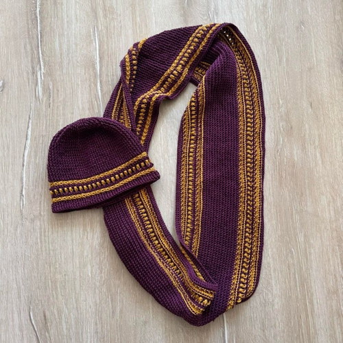 Egyptian cotton scarf and hat set new, purple and gold