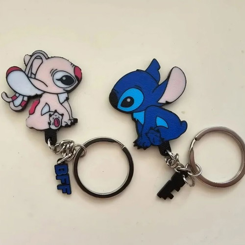 Angel and Stitch key holder made to order with Valentine keychains