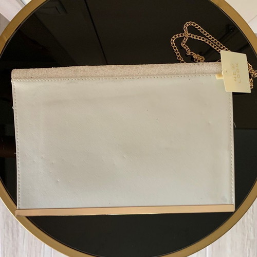 White glitter envelope bag new with gold metallic details