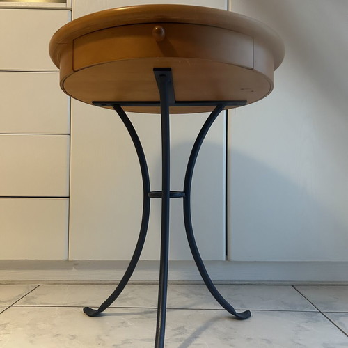 Wooden nightstand used with metal base and drawer