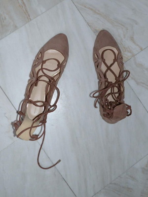 Zara suede-leather ballet lace-up flats new, dusty mauve pink, size 38