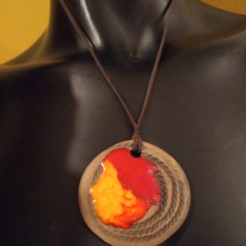 Necklace handmade with polymer clay and melted glass pendant, new