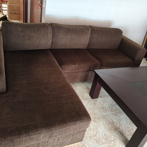 4-seat corner sofa with dark brown fabric upholstery